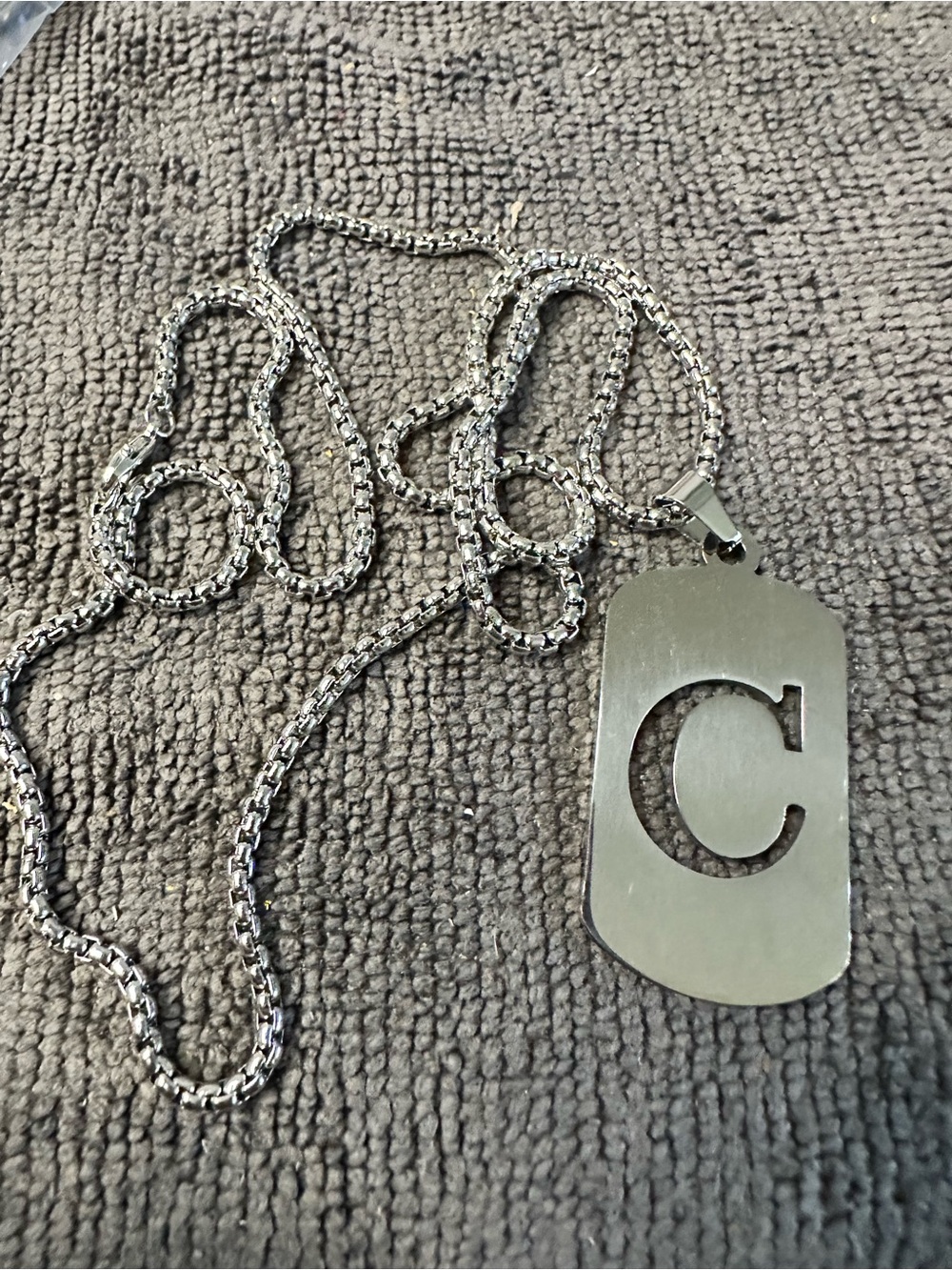 C Stainless Steel Initial C Cutout Dog Tag Necklace - Silver